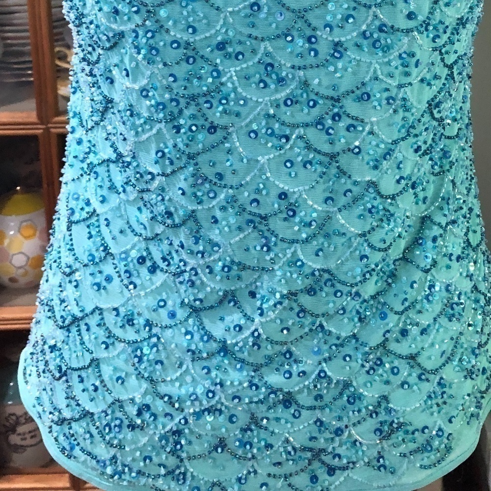 𝅺ESCADA Vintage '90s Sleeveless Turquoise Beaded Shell Top M - Picture 8 of 15